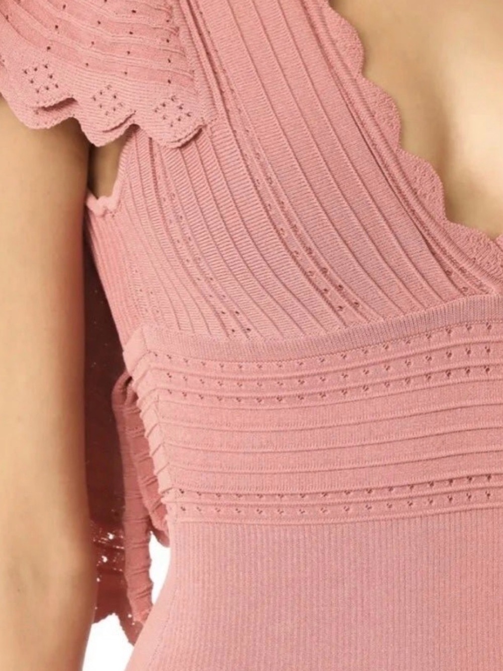 Ronny Kobo Scallop-Trim V-Neck Mini Dress in Dusty Pink size XS - Picture 3 of 8